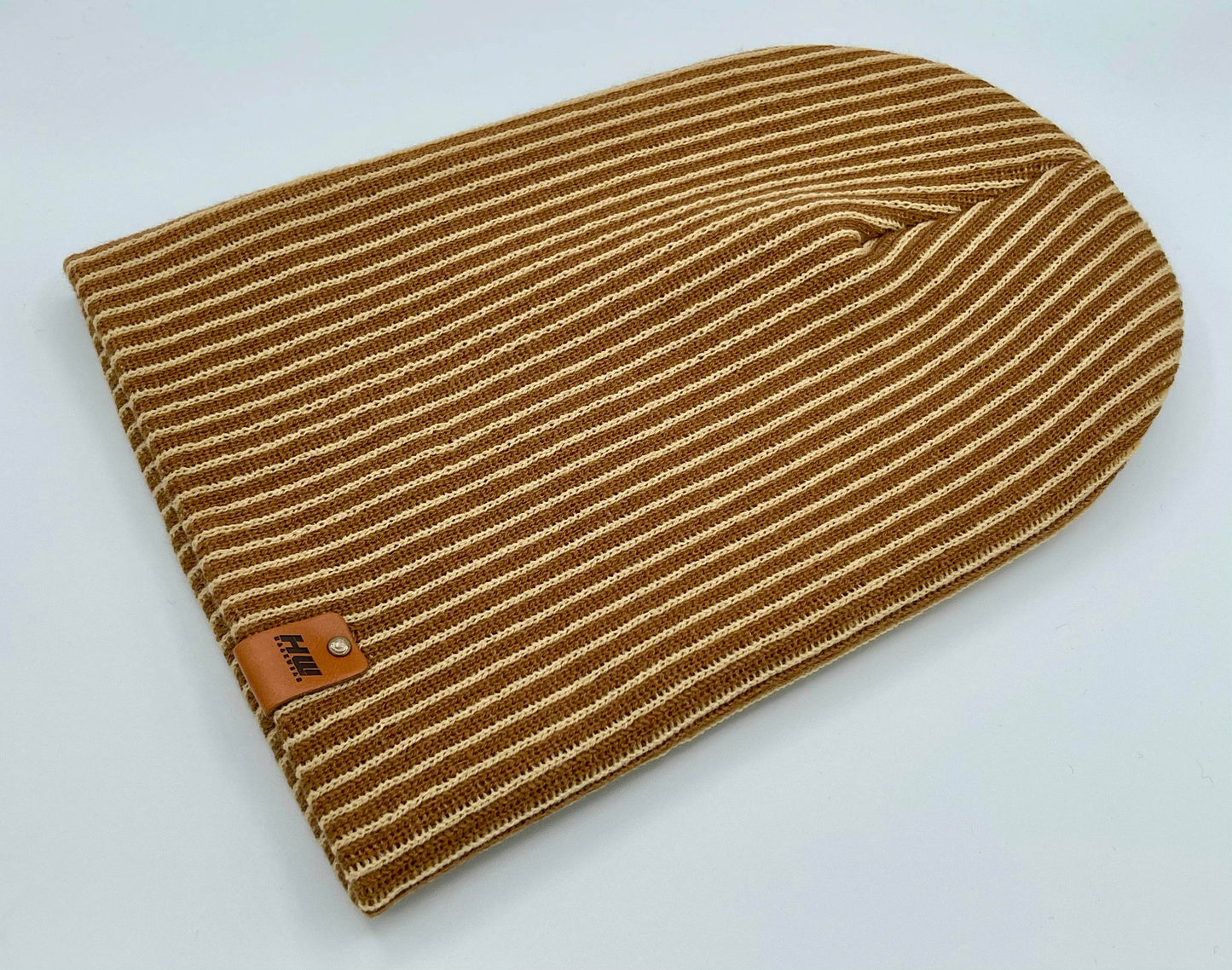 Haakwear Cuffed Wide Ribbed Striped Beanie, Contrast, Beige and Brown