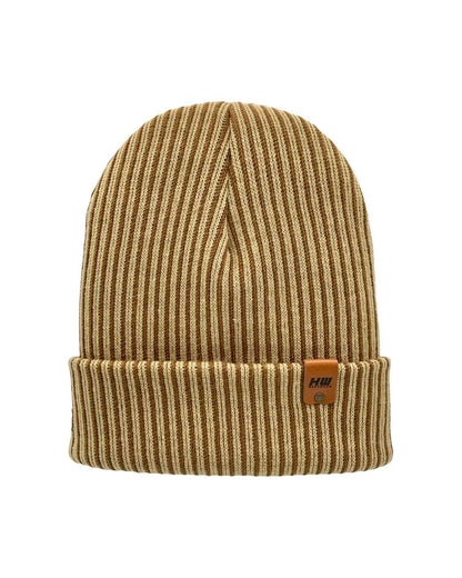 Haakwear Cuffed Wide Ribbed Striped Beanie, Contrast, Brown and Beige