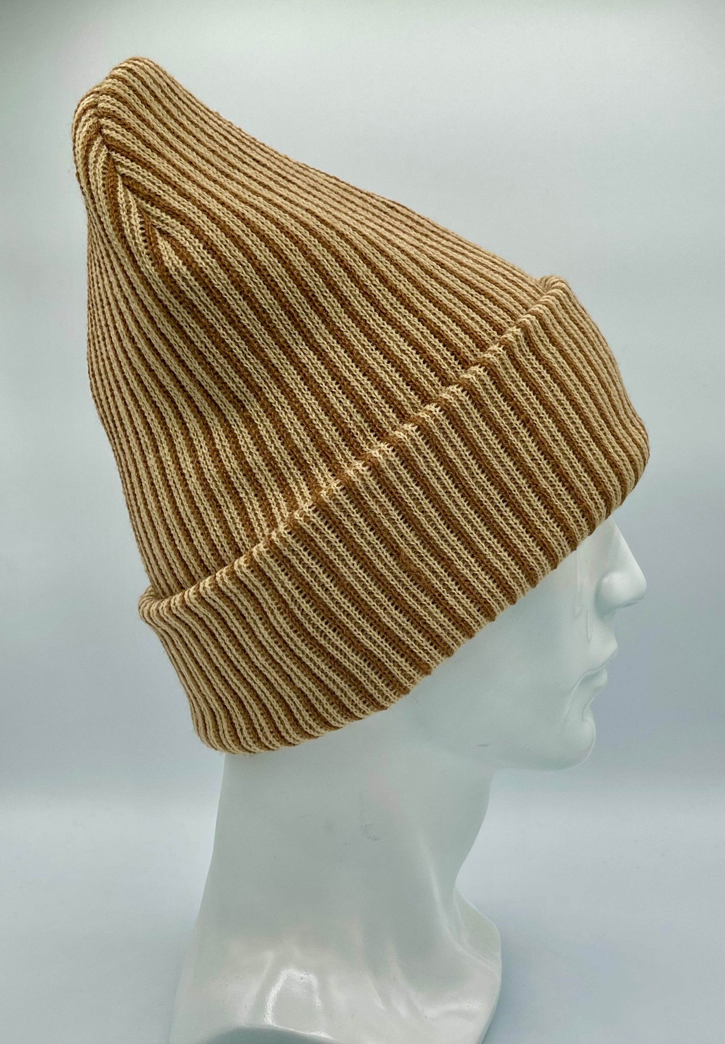Haakwear Cuffed Wide Ribbed Striped Beanie, Contrast, Brown and Beige