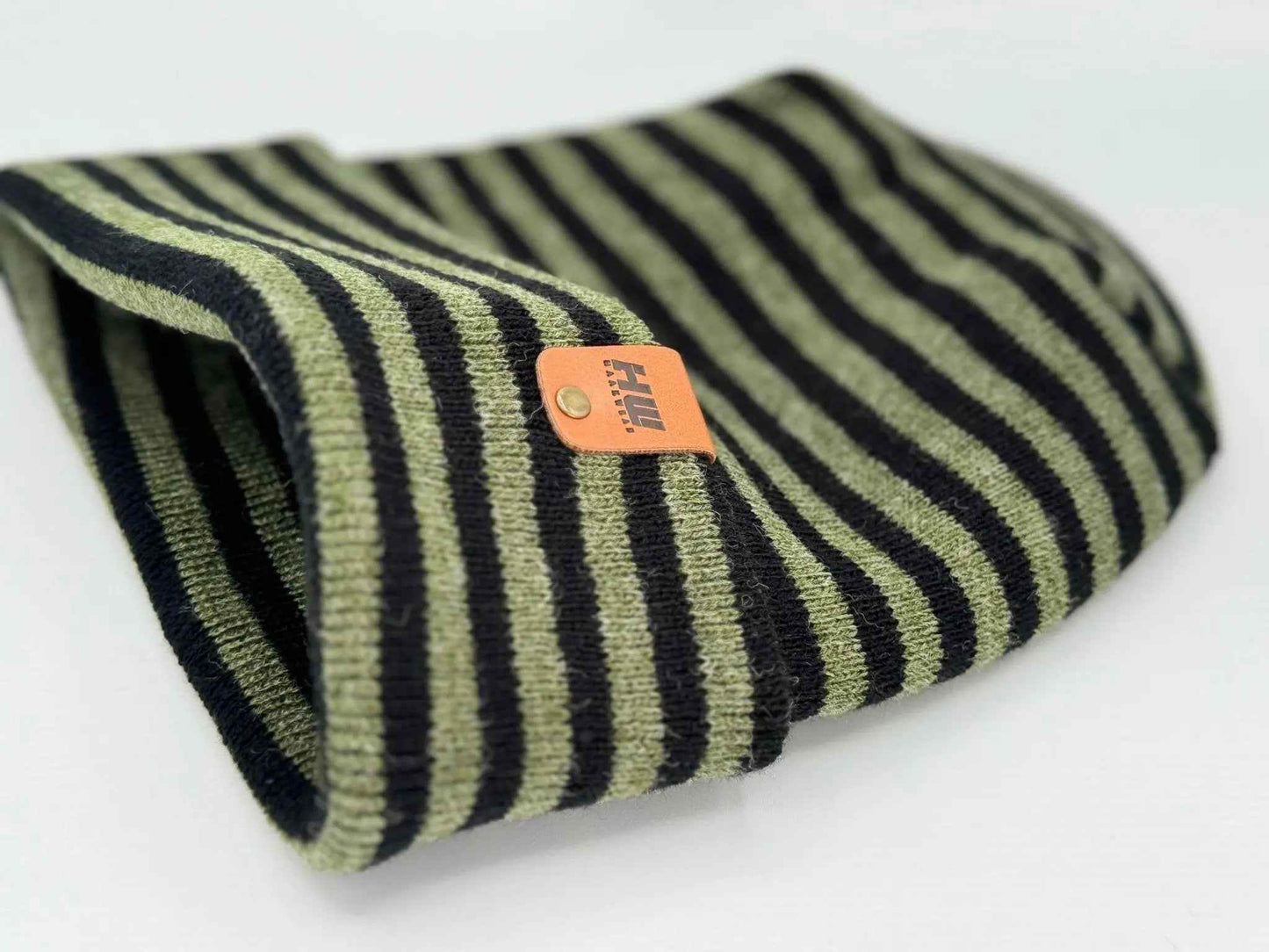 HAAKWEAR H Stitch RORO Cuffed Beanie (Patented Design) Black / Green, Made in USA