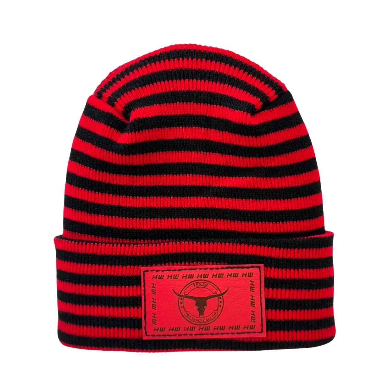 Haakwear Texas Beanie, H Stitch Cuffed Beanie, Black and Red RoRo