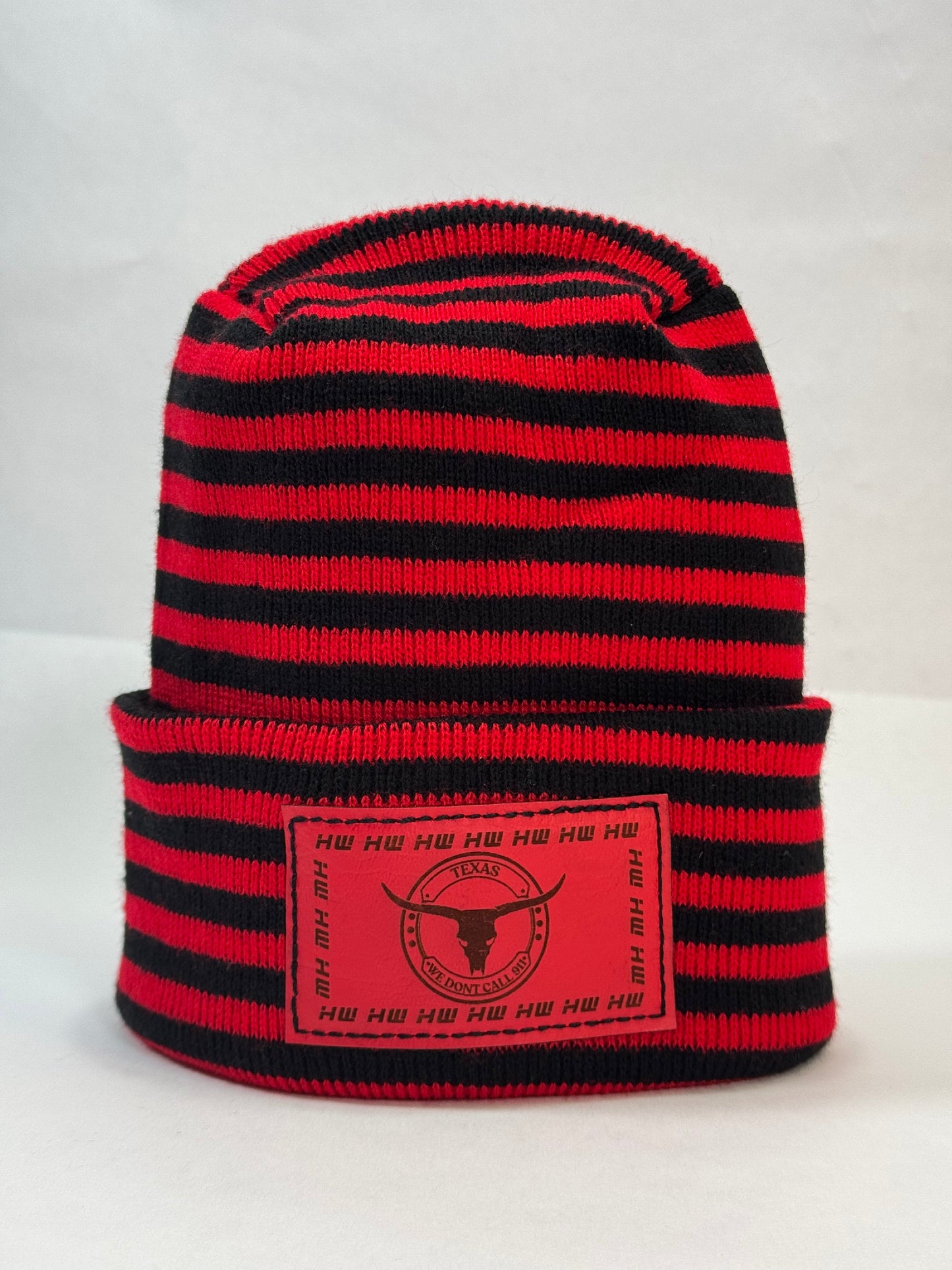 Haakwear Texas Beanie, H Stitch Cuffed Beanie, Black and Red RoRo