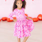 Happy Heart Day 3/4 Sleeve Pocket Twirl Dress