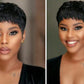 Short Pixie Cut Bob Human Hair Wig | Straight Remy Hair | Ready-to-Wear Machine Made