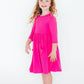 Hot Pink 3/4 Sleeve Pocket Twirl Dress