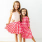 Hot Pink Gingham 3/4 Sleeve Pocket Twirl Dress