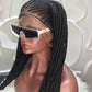 Cornrow Braded Wig, Black, Medium Brown Lace, Midback Length - Tope