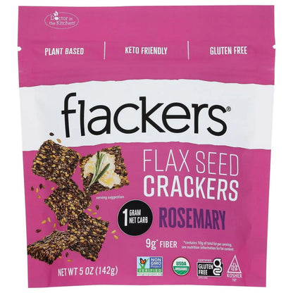 Flackers Organic Flax Seed Crackers, Rosemary, Pack of 12, 5 oz.