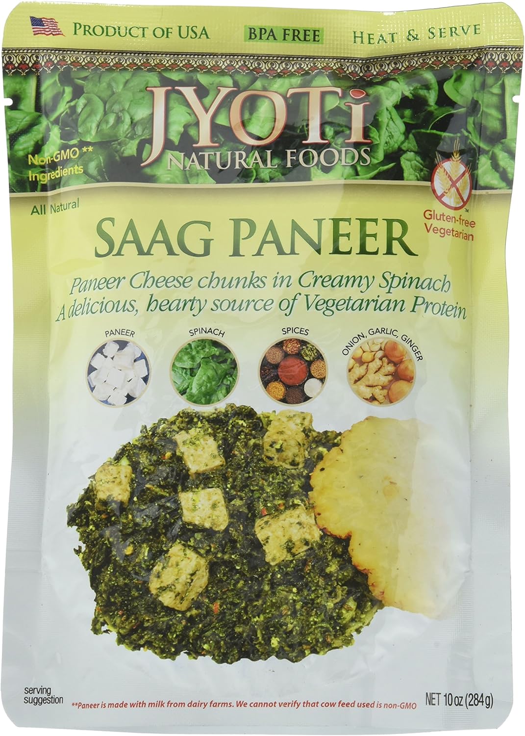 Jyoti Cuisine India Premium Saag Paneer, 10 Oz Pack of 6