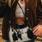 Dannia Medium Purse In Black & White Cowhide