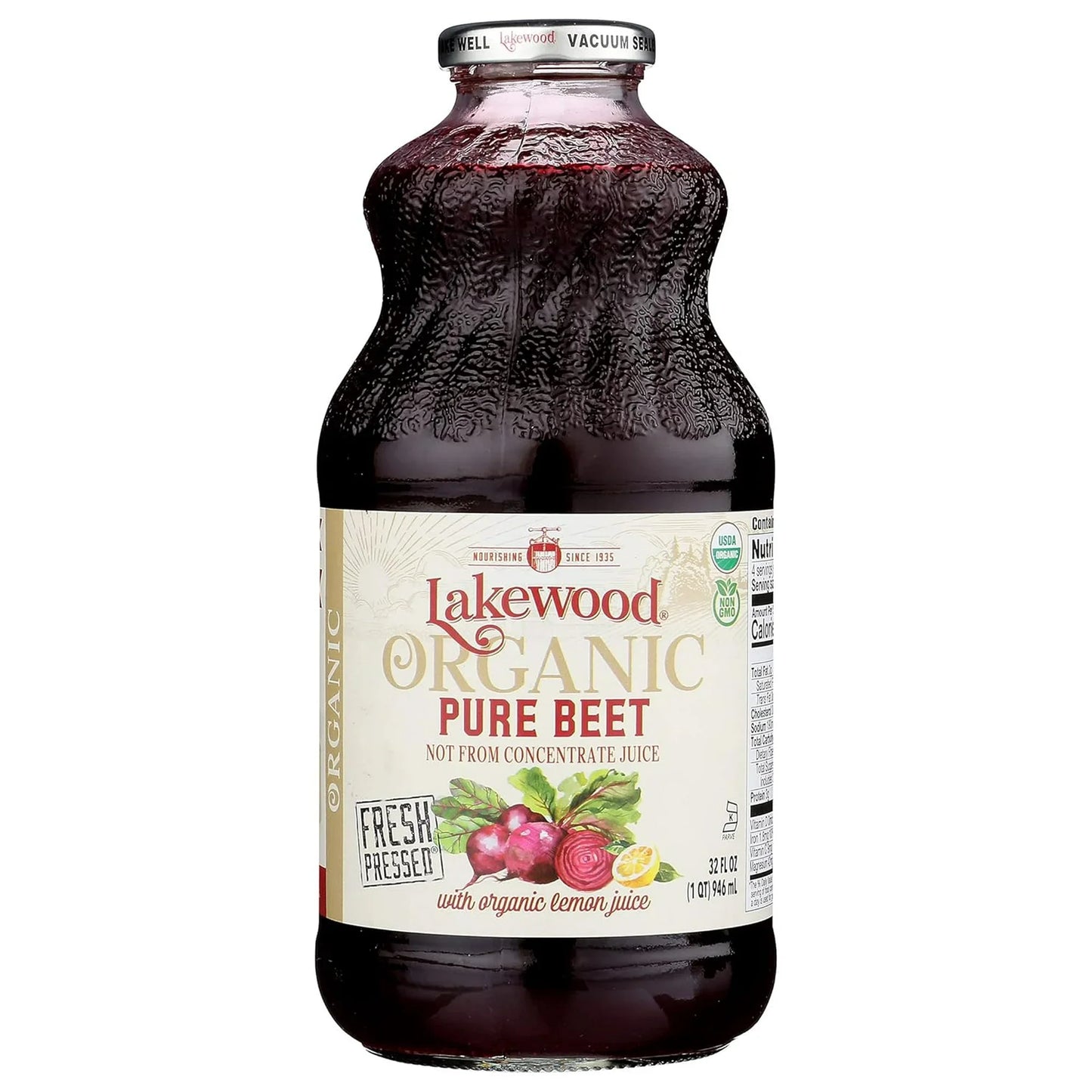 Lakewood Organic Beet Juice, 32 fl oz, Pack of 6, Pure & Nutrient-Rich