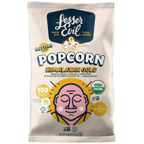 Lesser Evil Organic Popcorn, Himalayan Gold, Pack of 18 -  0.88 Oz