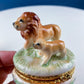 Lion and Baby Vintage Geo Z. Lefton Miniature Box. Collectible Porcelain & Brass Trinket Ring Pill Box. African Safari Design. Animal Lover.
