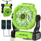 10400mAh 13hrs Rechargeable Automatic Oscillating Camping Fan with LED and Hook