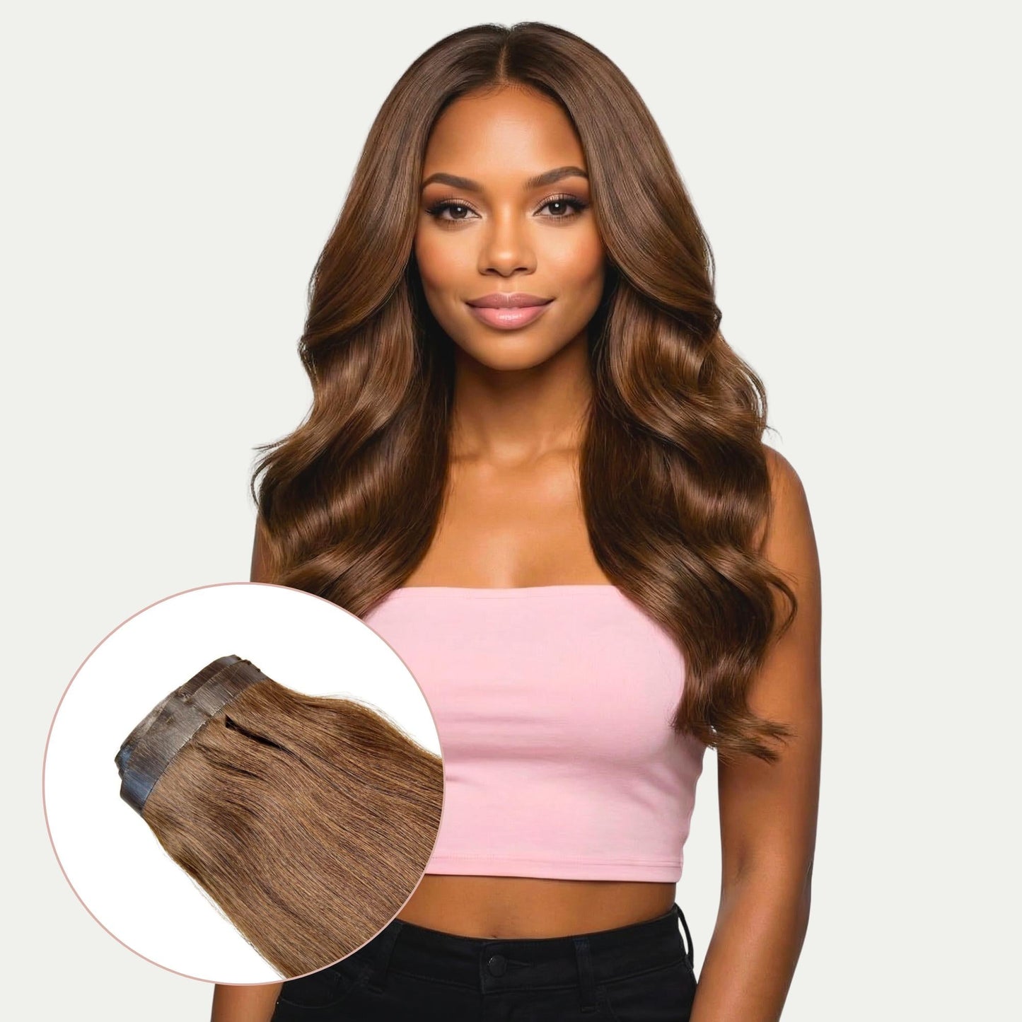 Medium Brown Seamless Clip-In 100% Human Hair Extensions
