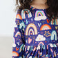 Midnight Rainbow 3/4 Sleeve Pocket Twirl Dress