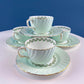 4 Minton Porcelain Cups and Saucers. Creamy Green & White Set with Delicate Leaf Garland Motif. Dining Room Table Decor. French Country.