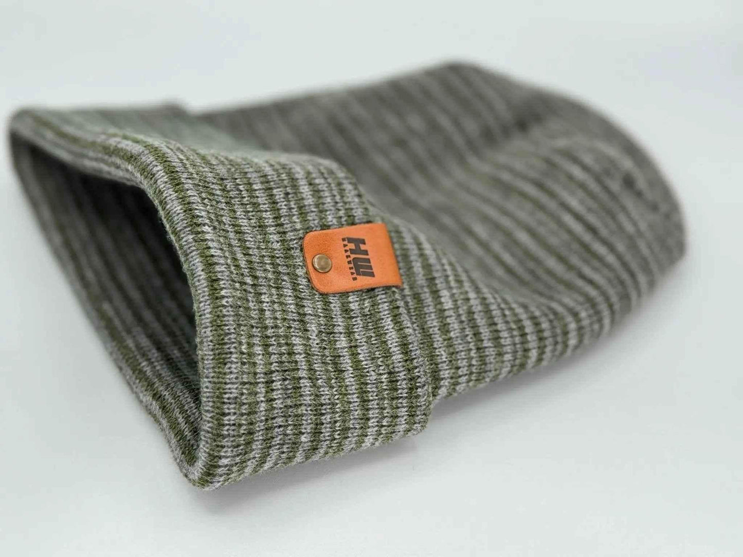 HAAKWEAR H-Stitch Contrast Cuffed Beanie – Gray/Green | Made in USA | Trending Designer Winter Hat 2025