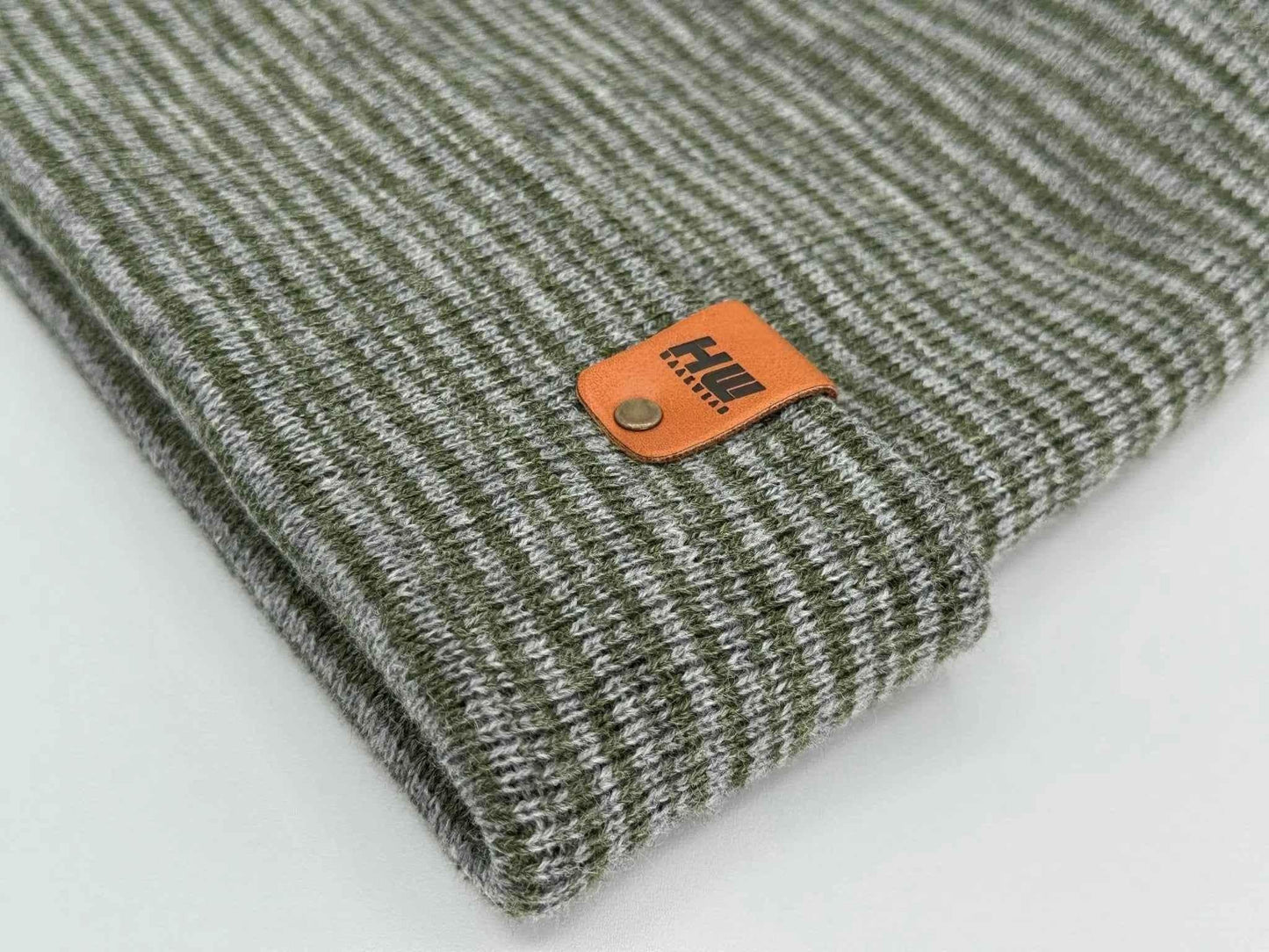 HAAKWEAR H-Stitch Contrast Cuffed Beanie – Gray/Green | Made in USA | Trending Designer Winter Hat 2025