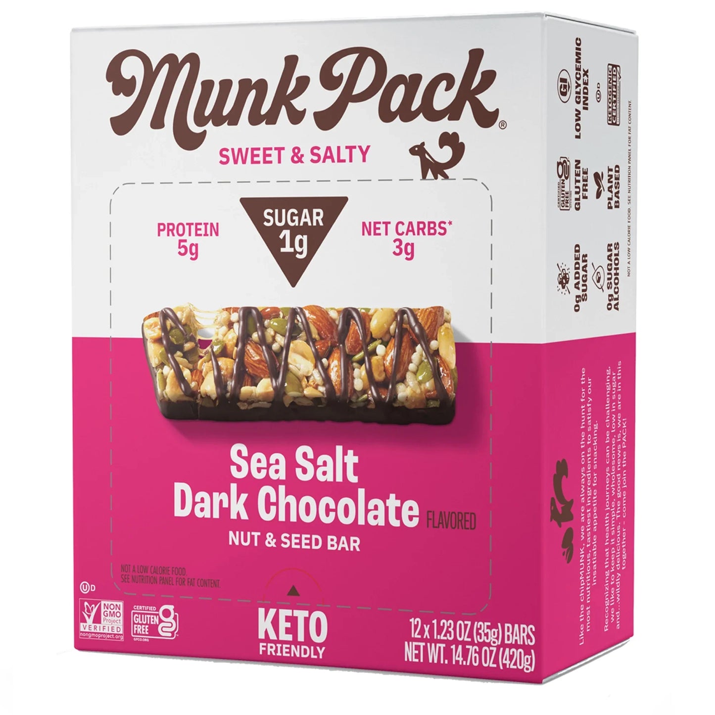 Munk Pack Keto Nut & Seed Bar, Sea Salt Dark Chocolate, 1.23 Oz., 12-Pack