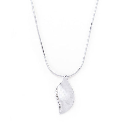 Avera Crystal Leaf Necklace in Polished Silver
