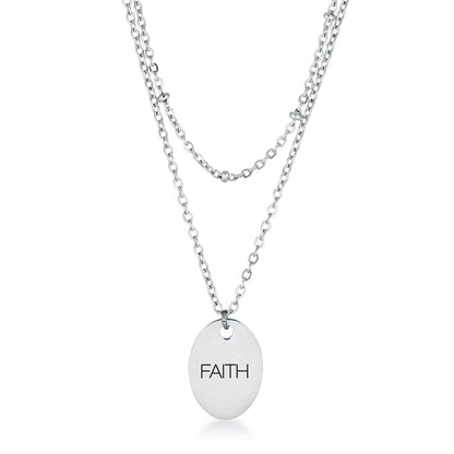 Avera Double Chain Faith Necklace In Sterling Silver