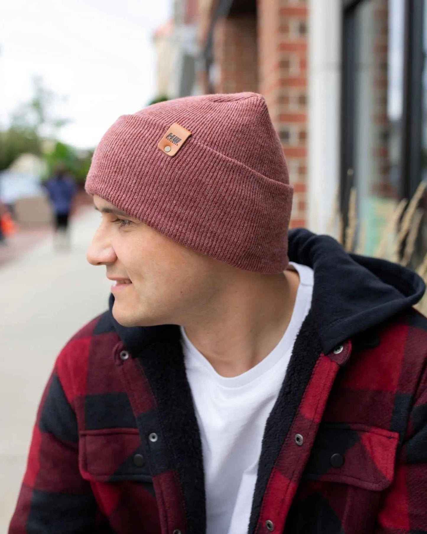 HAAKWEAR H-Stitch Cuffed Beanie - NEW Designed and Made in USA (Patented Design) - Rusty Burgundy