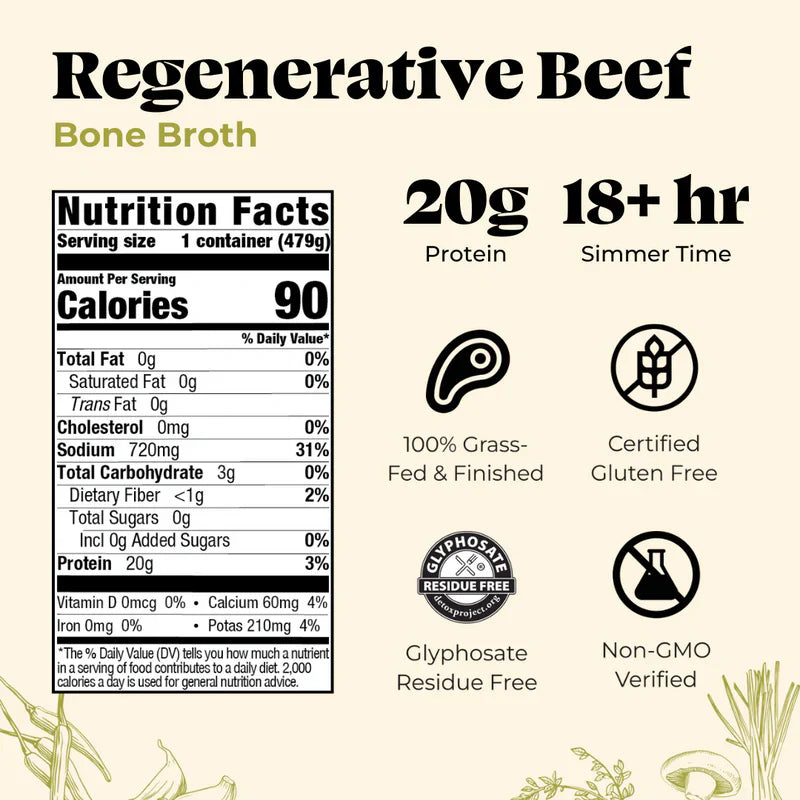 Kettle & Fire Regenerative Beef Bone Broth, Case of 6, 16.9 oz Each