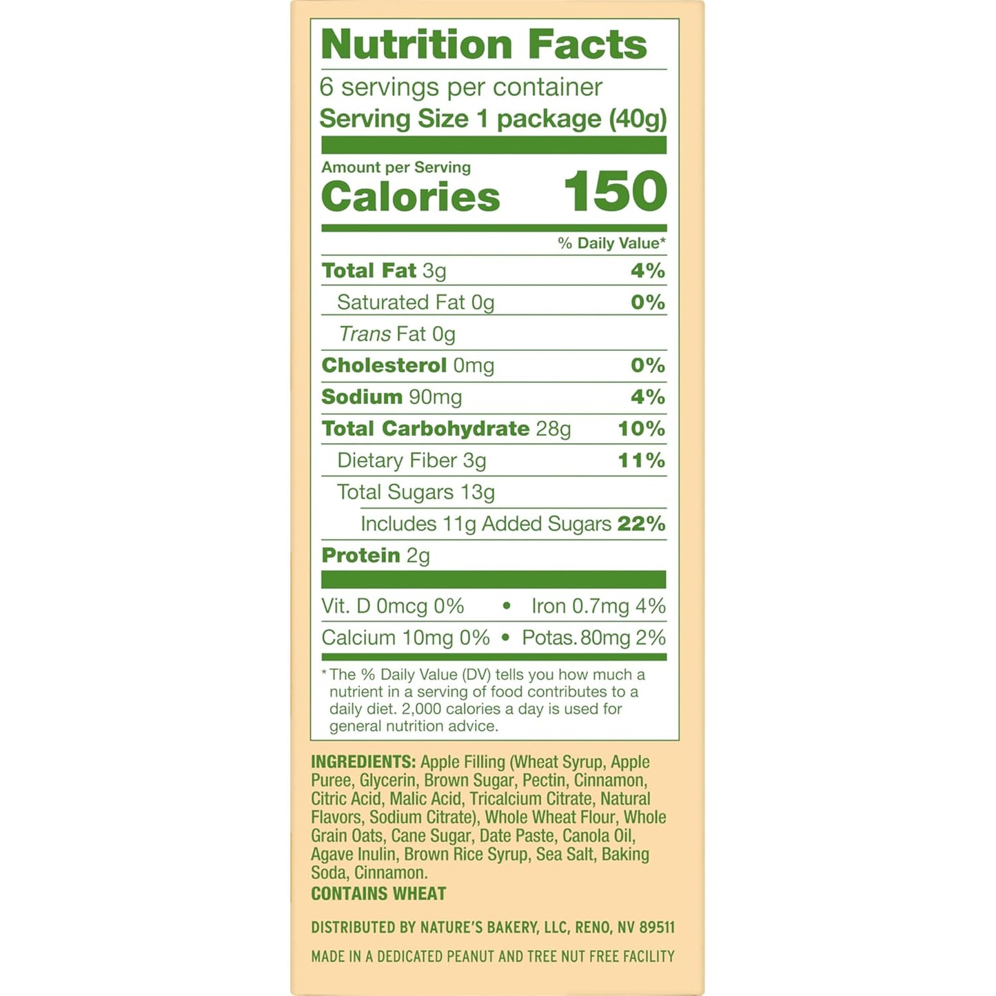 Nature's Bakery Oatmeal Crumble Apple Bars, 8.46 oz, Case of 6 (36 bars)
