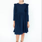 Navy L/S Ruffle Twirl Dress