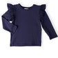Navy L/S Ruffle Tee