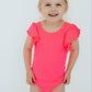 Neon Pink S/S Flutter Sleeve Leotard