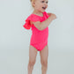 Neon Pink S/S Flutter Sleeve Leotard
