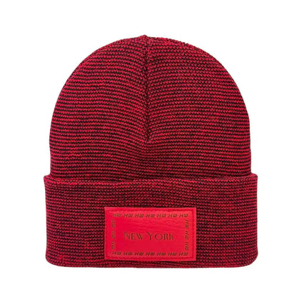 New York, Classic Cuffed Knit Beanie, Black and Red Fusion