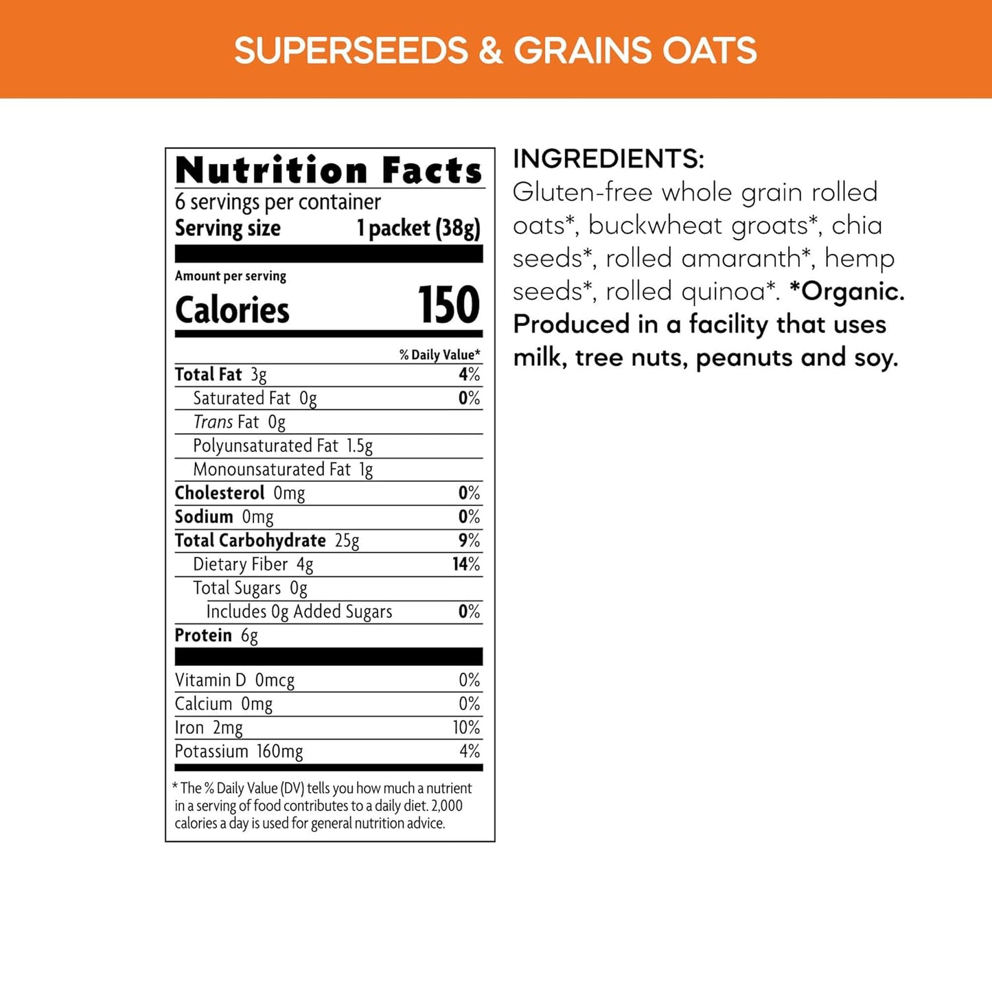 Nature's Path Organic Qi'a Superfood Hot Oatmeal, Superseeds & Grains, 8 oz, Pack of 6