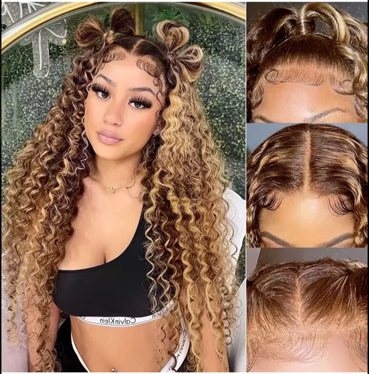 P4/27 Highlight Water Wave Human Hair Lace Front Wig - Brazilian
