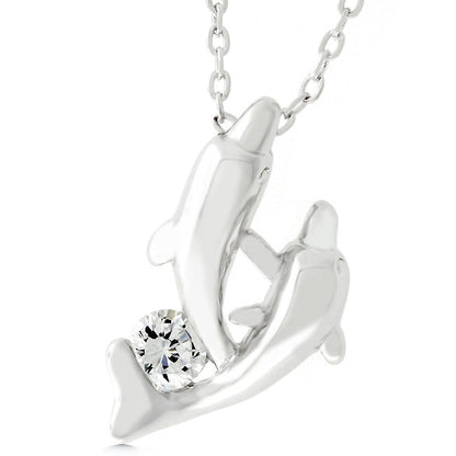 Avera Sterling Silver Dual Dolphin Pendant Necklace
