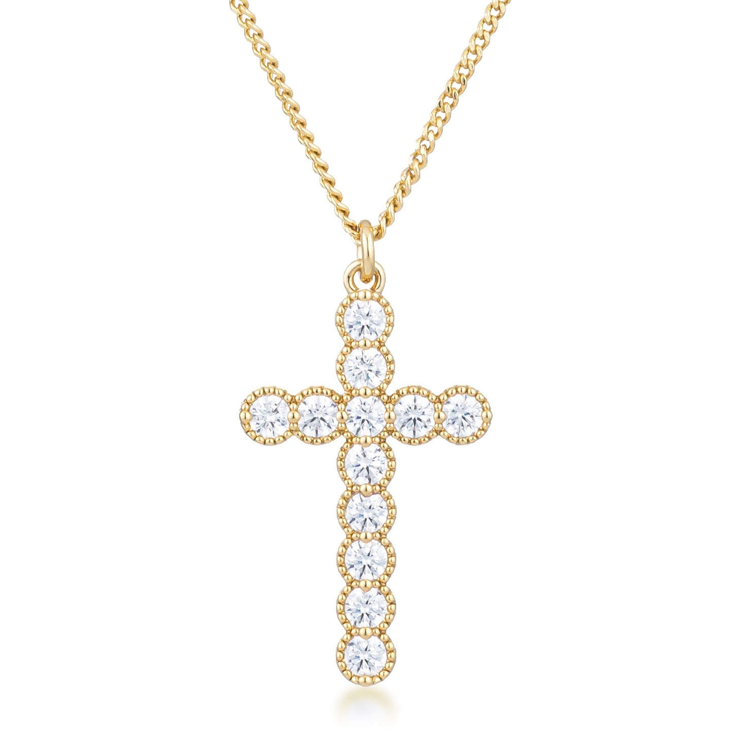 Micro Beaded Plated CZ Cross Pendant