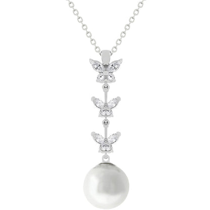 Avera Butterfly Pearl Pendant Necklace for Women One Size Silver