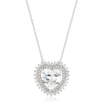 Avera Radiant Halo Heart Pendant in Sterling Silver