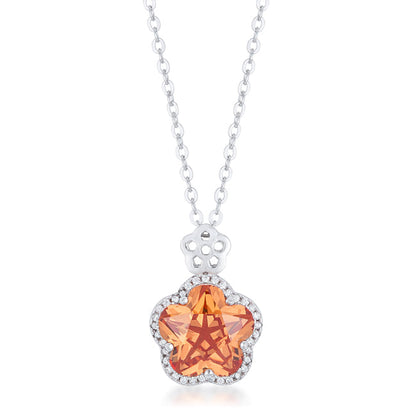 Avera Floral Cut Cubic Zirconia Pendant Necklace in Orange