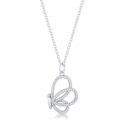 Avera Whimsical CZ Butterfly Pendant and Necklace in Sterling Silver