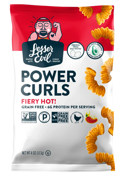 Bulk 9-Pack, Lesser Evil Power Curls Fiery Hot, (4 Oz. Each)