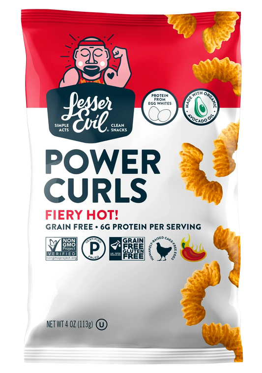 Bulk 9-Pack, Lesser Evil Power Curls Fiery Hot, (4 Oz. Each)