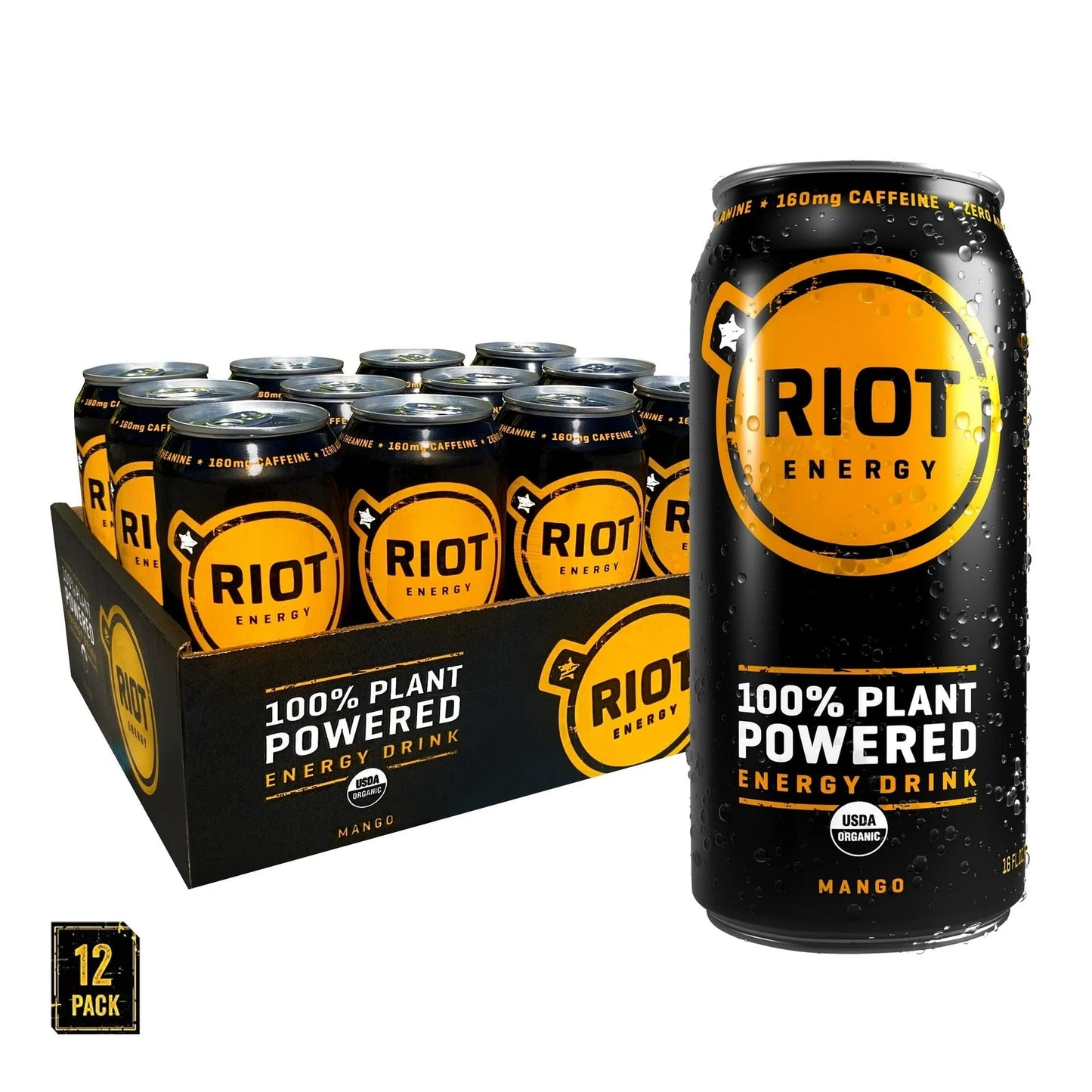 Riot Energy Mango – Organic Energy Drink (12-Pack, 16oz Cans)