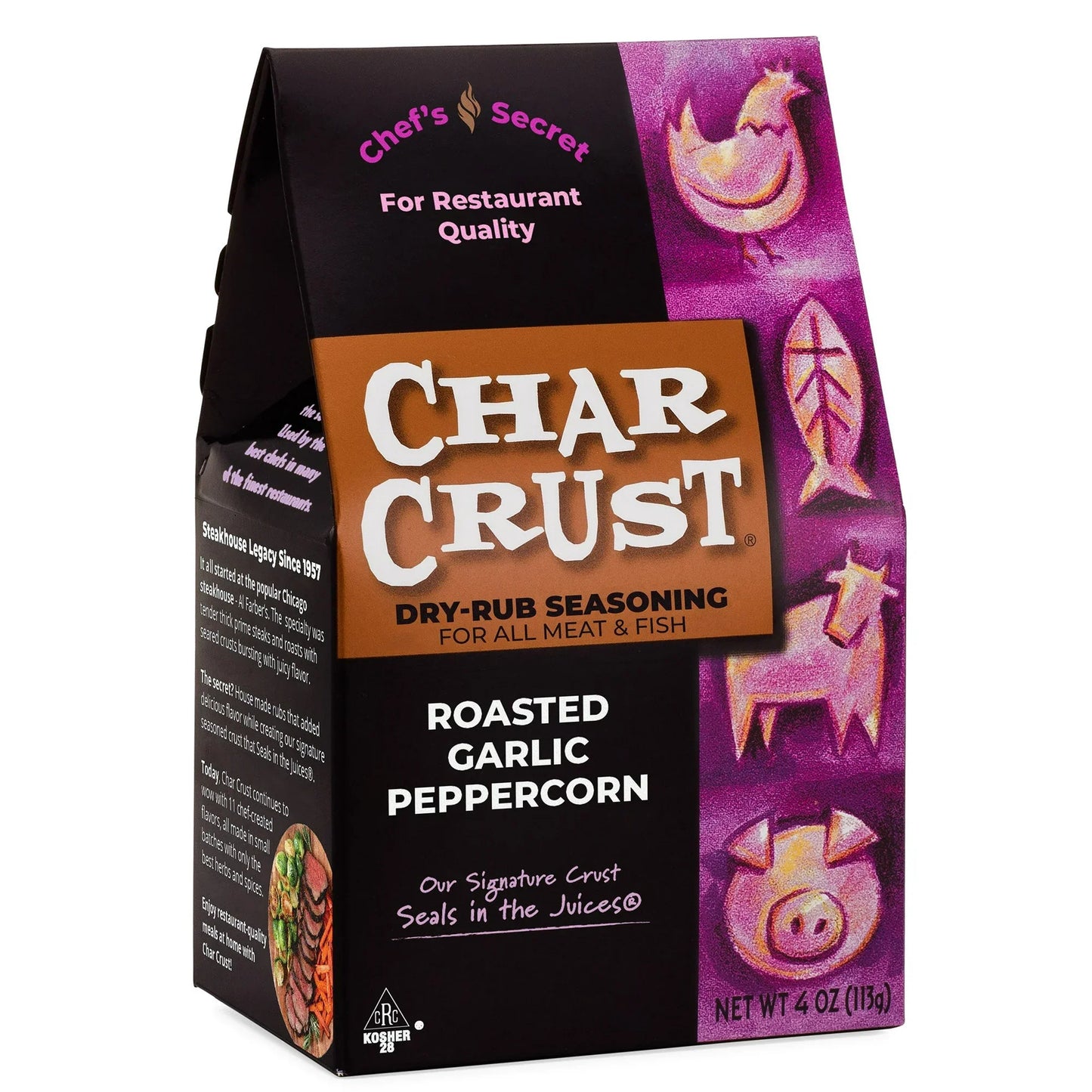 Char Crust Roasted Garlic Peppercorn Seasoning, Case of 6, 4 Oz Jars