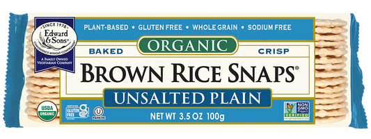 Edward & Sons Brown Rice Snaps, Unsalted Plain | 12 x 3.5 oz — Organic, Gluten-Free, Whole Grain