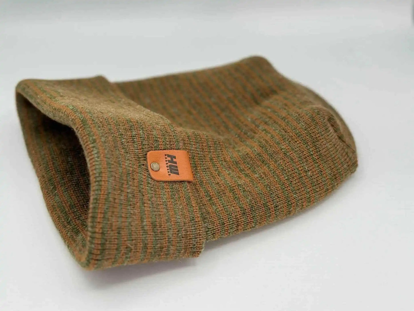 Patented H Stitch Contrast Cuffed Beanie, Brown and Green