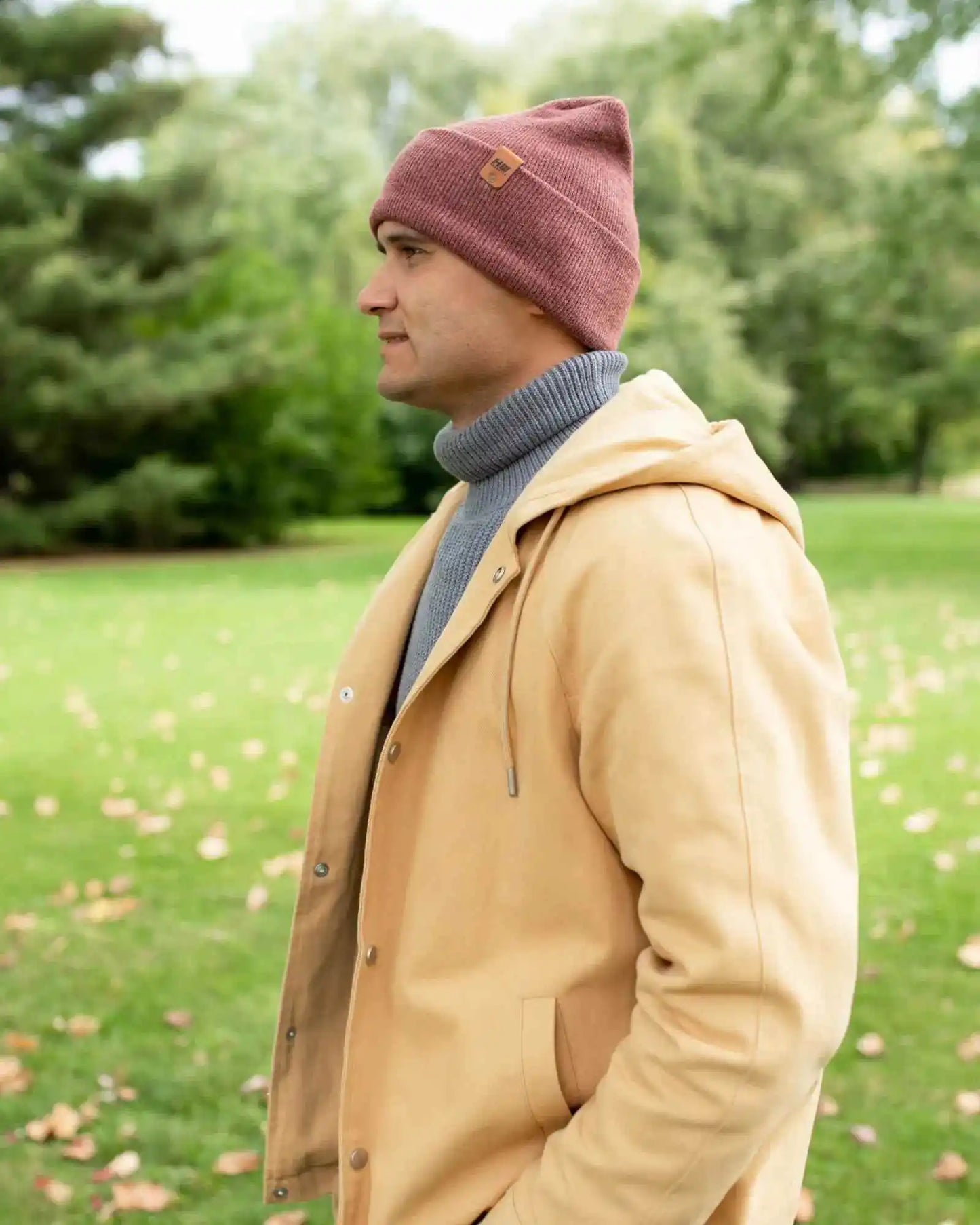 Patented H Stitch Cuffed Beanie, Rusty Burgundy