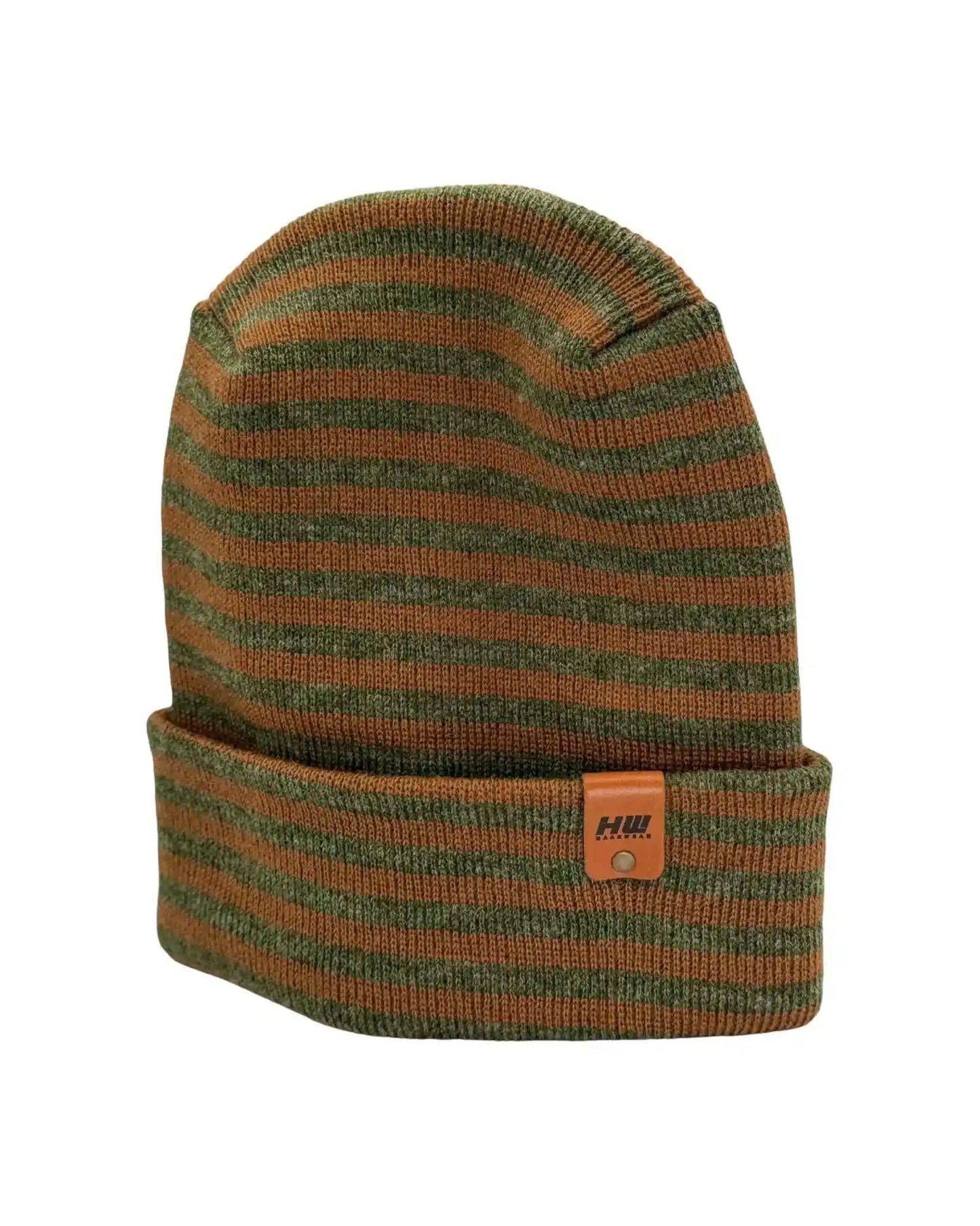 Patented H Stitch RoRo Cuffed Beanie, Brown and Green